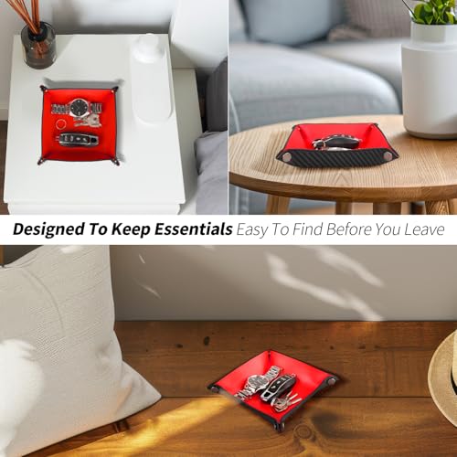 Valet Tray Organizer with Carbon Fiber Style Texture, Foldable Catchall Tray for Keys, Wallet & Everyday Essentials(Red-Small) - color: Red