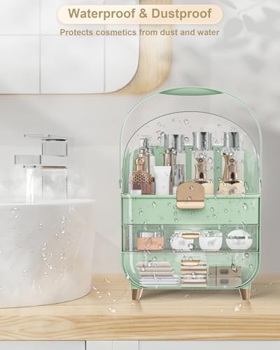 Anylady Makeup Organizer Countertop, Skincare Holder Bathroom Counter Organizer, Storage Box Cosmetic Display Cases, Teen Girl Gifts Make up Organizers for Vanity, Dresser - color: Green