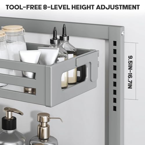 2 Pack Under Sink Organizer,Pull Out Cabinet Organizer With Smooth Cylindrical Rail,Metal Slide Out Drawer for Kitchen Bathroom Laundry Cabinet,8-Level Tool Free Height Adjustable-Gun Gray - color: Gun Gray, size: 2 Pack-15"Dx9.5"-16.7"H