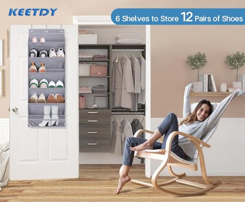 KEETDY Over The Door Shoe Organizer Fit Big Shoes Large Shoe Rack for Door Hanging Shoe Organizer for Closet Door Storage Boots, Grey - color: Grey, size: 49.2"