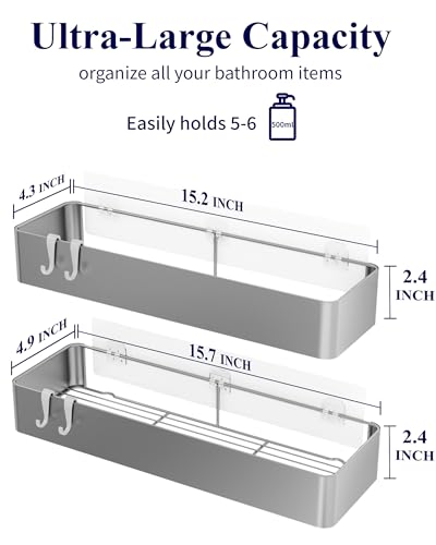 Kitsure Shower Caddy - 2 Pack Adhesive Shower Organizer, Rustproof Metal Shelves, No-Drill Bathroom Organizers and Storage, Silver Grey, XX-Large - color: Silver Grey, size: XX-Large