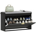 HOMCOM Narrow Shoe Bench with Padded Seat Cushion and Flip-Drawer, Small Entryway Bench Holds up to 265lb, Shoe Cabinet, 31.5x10.2x18.7 Inches, Black - color: Black, size: 31.5" x 10.2" x 18.7"