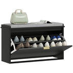 HOMCOM Narrow Shoe Bench with Padded Seat Cushion and Flip-Drawer, Small Entryway Bench Holds up to 265lb, Shoe Cabinet, 31.5x10.2x18.7 Inches, Black - color: Black, size: 31.5" x 10.2" x 18.7"