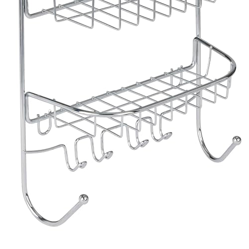 Bath Bliss Design Chrome, Resistant, 2 Tier Contoured Caddy, Over The Shower Head, Rust Proof, Bathroom Organizer with Hooks for Hanging Razor, Sponge, Shampoo Holder (Model: 4662)