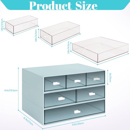 3 Tier Stackable Desk Organizer with 6 Drawers, YOCOMEY Plastic Desktop Storage Box Drawers, Detachable Makeup Storage Office Stationery Supplies Organizer for Office School(New Green) - color: New Green