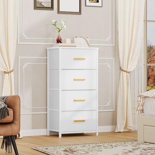 DWVO Dresser with 4 Drawers - Fabric Storage Tower, Organizer Unit for Living Room, Hallway, Closets - color: White, style: 4-Drawer