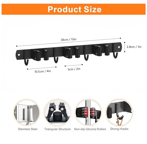 CUXIXA 2 Pack Mop and Broom Holder Wall Mount, Non-slip Broom Hanger Wall Mount, Heavy Duty Mop Broom Organizer for Kitchen Garden Garage Laundry Room Wall Decor Organization and Storage Black 3R4H - color: Black, size: 2Pack 3R4H