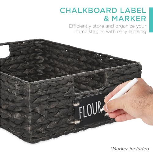 Best Choice Products Set of 4 16x12in Large Water Hyacinth Pantry Baskets, Woven Organizers w/Chalkboard Label, Chalk Marker - Black - color: Black, size: 12x16x5in