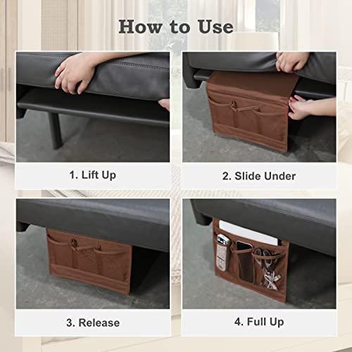 Surblue Bedside Caddy 4 Pockets Bedside Storage Organizer for TV Remote Control Phone Glasses Magazine (Coffee) - color: Coffee