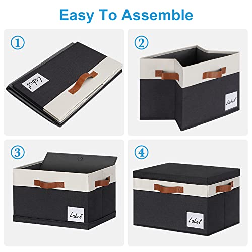 Large Storage Bins with Lids, Foldable Fabric Storage Baskets with Lids, Sturdy Storage Boxes with Labels and 3 PU Handles for Closet Home Bedroom Office (3 Packs, Black&White) - color: Black with White, size: Large-3pcs