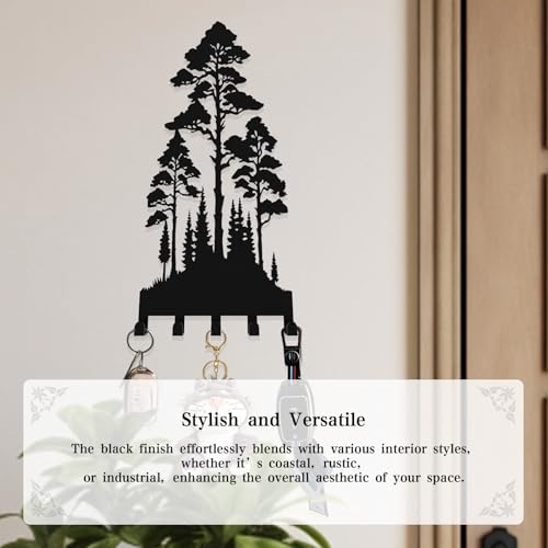 Key Holder Wall Mount with 5 Hooks Entryway Hanger for Car Key Ring Metal Keys Holder on wall Black Key Rack for Home Decor Offcie Appartment - color: Lofty and Dense Trees