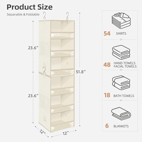 STORAGE MANIAC 6-Shelf Hanging Closet Organizer and Storage, 2 Separable 3-Shelf Haning Organizers for Closet, Collapsible Hanging Shelves Wardrobe Organization, College Dorm Room, Nursery, Beige - color: Beige