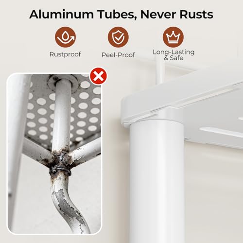 Orimade Rustproof 3 Tier Floor Standing Corner Shower Caddy Organizer with Toothbrush Holder, Large Spacing Floor Shower Shelf Rack Storage Stands with Hooks for Bathroom Kitchen, White - color: White, size: 3 Tier