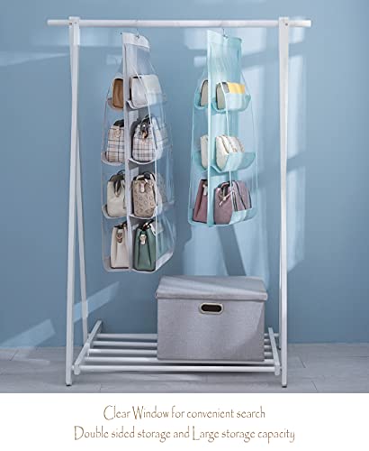 MURRI&MURRDI 2 Packs Hanging Handbag Organizer for Closet, Purse Storage Holder with 8 Easy Access Clear PVC Pockets, Womens Purse Hanger Bag for Wardrobe Door Wall Space Saving, Gray - color: 2 Gray