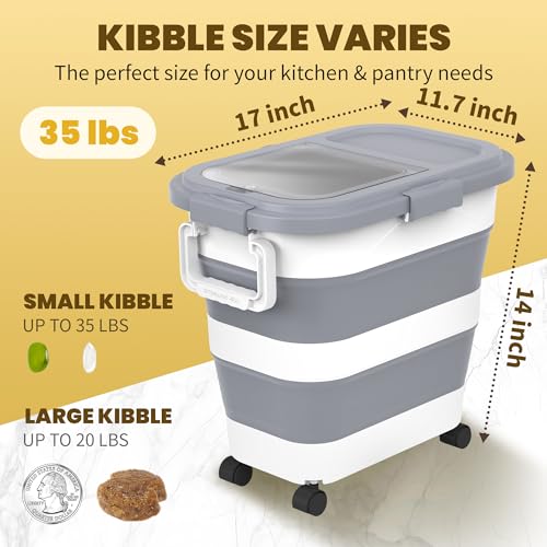 HOYTAMDA 25-35Lbs Rice Container,Collapsible Airtight Food Storage Containers with Wheels,Handle,Rice Storage Container with Small Bin and Scoop,Rice Dispenser for Flour Sugar Cereal Grain Dog Cat - color: Grey/25-35lbs