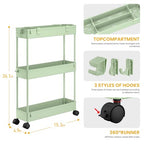 SPACELEAD Slim Storage Cart 3 Tier,Bathroom Organizer Rolling Utility,Mobile Shelving Unit Slide Out for Office, Kitchen, Laundry Room & Narrow Places，Green - color: Green