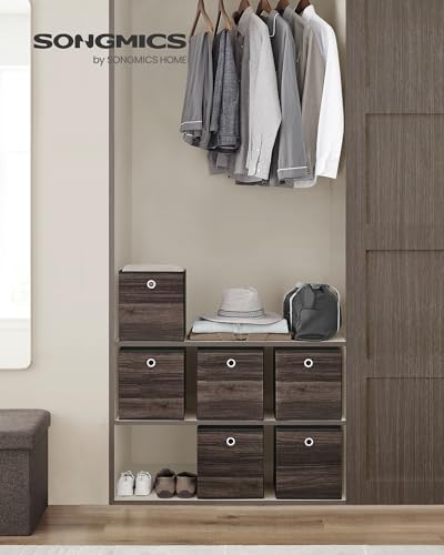 SONGMICS Storage Cubes, Set of 6 Storage Bins with Handles, Foldable Oxford Fabric and Non-Woven Fabric Storage Boxes, 10.2 x 10.2 x 11 Inches, Fit Cube Storage Unit, Chestnut Brown URFB126K01 - color: Chestnut Brown, size: 6 Pack (10.2"L x 10.2"W x 11"H)