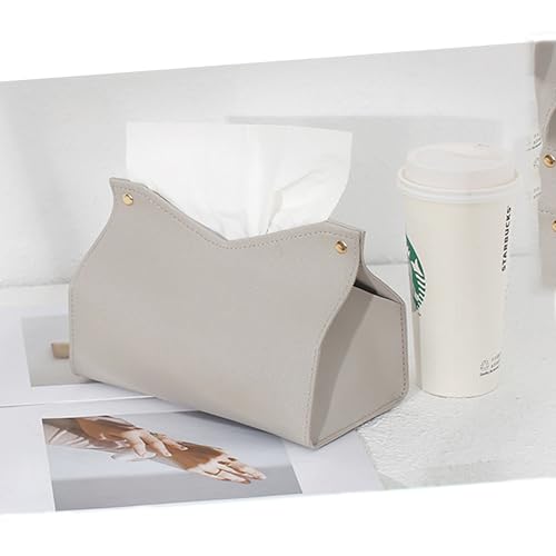 1PCS PU Leather Tissue Box Cover, Rectangle Facial Paper Organizer Dispenser, Modern Tissue Case Holder for Vanity Countertop Nightstands Living Room Office Desk Car (Gray) - color: Gray