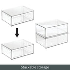 mDesign Plastic Stackable Bathroom Storage Organizer Bin Containers with Front Pull Drawer for Bathroom Countertop, Vanity, Closet Shelves - Holder for Beauty Accessories - Lumiere Collection - Clear - size: 16 x 12 x 6 (Pack of 1)