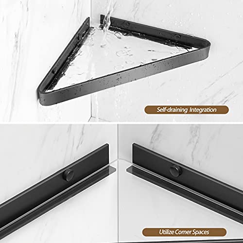 VOLPONE Bathroom Shelves Wall Mounted Glass Corner Shower Shelf for Bathroom Floating Shelf Tempered Glass Wall Organizer 2-Tier(Black) - color: Black(triangular)