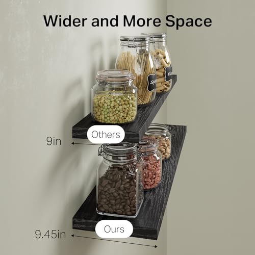 BAYKA Floating Shelves for Wall, Set of 3, 36 Inches Long Wall Mounted Rustic Wood Shelves for Bathroom, Bedroom, Living Room or Kitchen, for Book/Storage/Decor with 30lbs Capacity - Black - color: A. Black - Universal Classic Style, size: 36inches