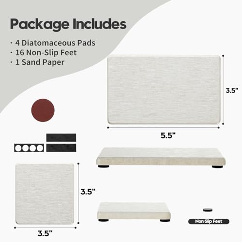 Razborci 4PCS Bathroom Sink Vanity Trays, Diatomaceous Earth Quick Stone Drying Mat Kitchen Counter Dish Soap Dispenser Sponge Holder, Water Absorbing Caddy Organizer for Bottle & Cup, Beige - color: 4 Pack - Beige, size: 9" X 3.5"