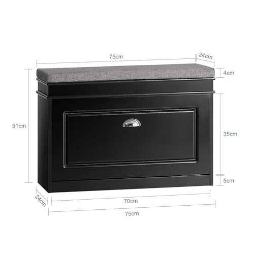 SoBuy Small Shoe Storage Bench, Black Narrow Shoe Cabinet for Entryway, Shoe Rack with Cushion&2 Tiers Flip-Drawer, Closet Hallway Mudroom FSR82-L-SCH - color: Black, size: 1 Drawer (L)