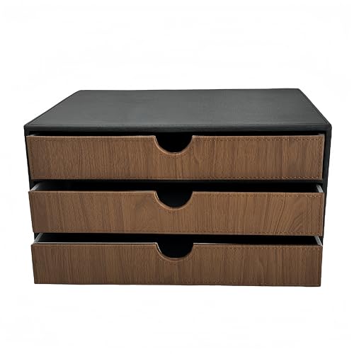 3-Drawer Leather Desk Organizer with A4 File Holder-Stackable Modular Storage Box for Office Supplies,Files,Bills & Jewelry-Space-Saving Design for Home Office,Desk & Workspace(Black Cloth) - color: Black Cloth