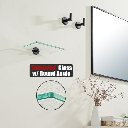 JQK Bathroom Glass Shelf Black, Tempered Glass Shower Storage 8 by 5 inches, 304 Stainless Steel Matte Black Wall Mount 2 Pack, TGS101L8-PB-P2 - color: Matte Black, size: 8 Inch (2 Pack)