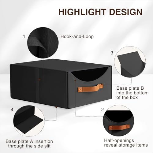 Homsorout Stackable Storage Drawers - Large Collapsible Storage Bins with Drawers, 6 Pack Closet Shelf Organizer Basket, Fabric Pull Out Organizer for Bedroom, Living Room, Dorm, Black - color: Black, size: 16 Inch. - 6 Pack