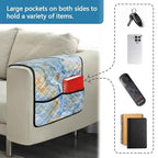 Blue Gold Marble Print Couch Arm Covers with 2 Side Storage Pockets, Anti-Slip Armrest Cover for Sofa, Chair, Loveseat, Recliner Arm Covers - color: Blue Gold Marble