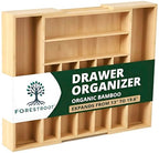 Bamboo Drawer Organizer – Expandable 9 Slot Silverware & Utensil Tray for Kitchen, Office & Kitchen –Fits 13”–19.6” Drawers, Natural Bamboo Wood, Deep Compartments - Durable & Eco-Friendly - size: 9 Slot