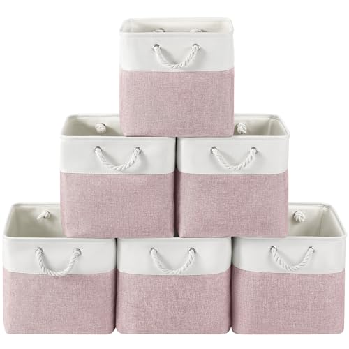 13 x 13 Inch Cube Storage Bins, 6 Pack Fabric Storage Basket with Handles, Foldable Boxes Organizer for Shelf Baskets for Home, Clothes (White/Pink) - color: WhitePink, size: 13inX13inX13in-6P