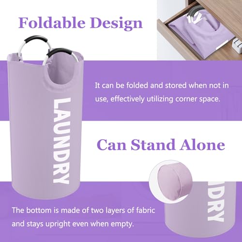 Set of 2 Collapsible Laundry Baskets with Aluminum Handles, 95L Large Laundry Baskets in 600D Oxford Fabric, Portable Dirty Clothes Hampers for Bedroom, Travel, Black + Purple - color: Black + Purple, size: L-95L