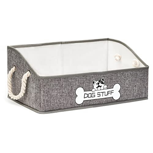 Collapsible Fabric Dog Toy Box and Storage Bin With Handle - Trapezoid Basket Chest Organizer for Pet Toys, Blankets and Accessories - color: Grey