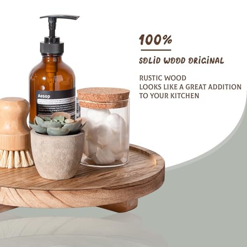 Round Decorative Tray Wood Bathroom Counter Organizer Farmhouse Kitchen Decor Wooden Riser for Soap Dish, Perfume, Candle, Sponge, 10" - Brown - color: Brown, size: 10"