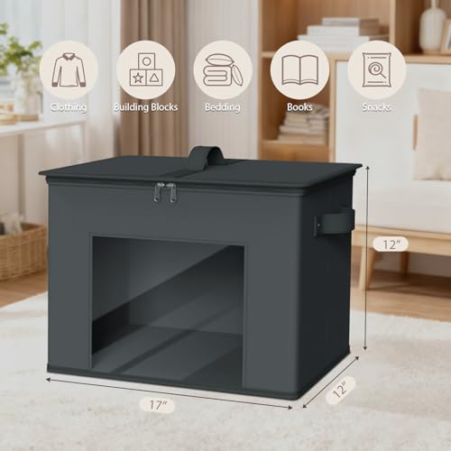 Zilink Fabric Organizer Bins with Lids 4-Pack Collapsible Stackable Storage Bins with Zipper & Clear Window Closet Organizer Storage Bins for Home, Office, Bedroom (Dark Grey,17" x 12" x 12") - color: Dark Grey