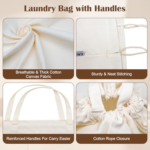 Canvas Laundry Bag with Handles & Drawstring Closure 30”Wx35"H, Thick Canvas Laundry Bag Large Heavy Duty Washable Dirty Clothes Travel Sack for Camp, College Dorm, Laundromat (1Pack) - color: Beige, size: L+ 30"Wx 35"H┃1 Pack
