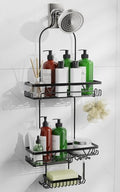 DAOYA Shower Caddy Hanging, Anti-Swing Over Head Shower Caddy, Rustproof Bathroom Organizer with Soap Holder & Hooks - color: Black, size: L