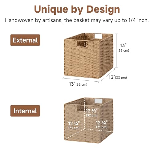 StorageWorks 13 inch Wicker Storage Baskets, Foldable Handwoven Wicker Basket for Organizing, Natural Paper Rope Square Storage Cubes, 2 Pack - color: Natural, size: 13"L x 13"W x 13"H