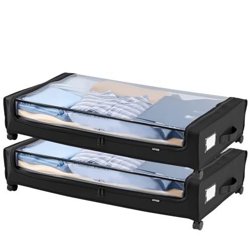 VEVOR Under Bed Storage with Wheels, 30.3 x 18.5 x 6.8 inch, Underbed Containers with Clear Lid, Underbed Shoe Organizer, Rolling Under the Bed Storage Bins for Clothes Shoes Blankets Bedroom, 2 Pack - style: C