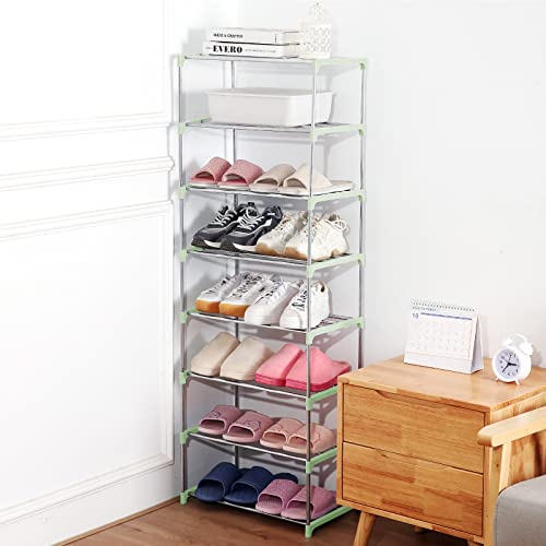 Small Shoe Rack, Narrow Stackable Shoe Shelf Organizer for Entryway, Doorway and Bedroom Closet (3-Tier, Green) - color: Green, size: 3-Tier