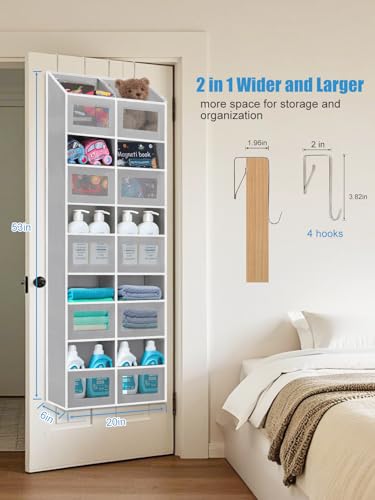 Over the Door Organizer Hanging- 10 Compartments, 80 lbs Load Behind Door Stuffed Animal Storage, Extra Large Toys Storage Organization for Bedroom, Bathroom, Closet, Nursery, Shoes, Diaper (grey) - color: grey
