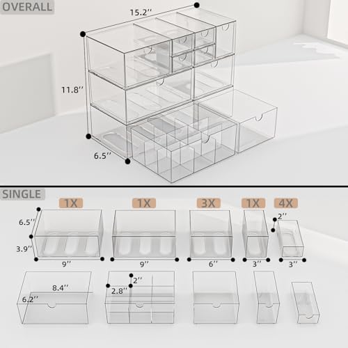 Desk Organizer Set, Clear Stackable Dustproof Storage Boxes for Desktop, Office, DIY Craft & Vertical Space Saving, Perfect for Makeup, Stationery, Jewelry Organization (10 Drawer) - size: 10 drawer clear