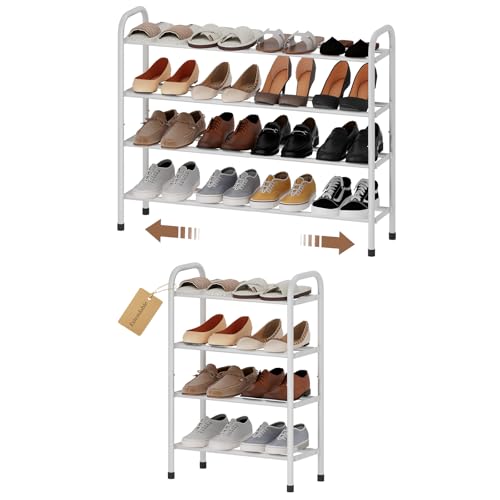 Expandable Shoe Rack, 4-Tier Metal Small Shoe Rack, Adjustable Shoes Organizer, Storage Shelf for Closet, Entryway, White - color: White, size: 4-Tier