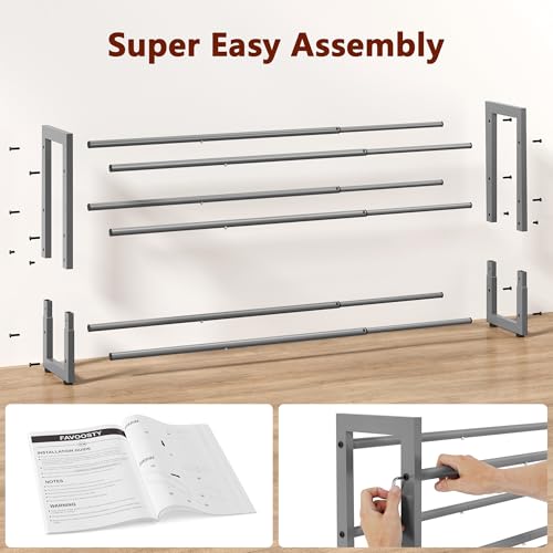 FAVOOSTY 3-Tier Expandable Shoe Rack, Adjustable Shoe Shelf Storage Organizer Space Saving Metal Free Standing Shoe Rack for Entryway Closet Doorway, Silver Grey - color: Silver Gray, size: 3 Tier