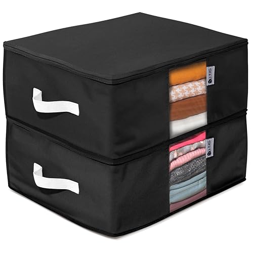 Cedar Clothes Storage Bag Organizer – Protects from Moths, Moisture, Dirt & Dust – Set of 2 Underbed Storage Bags for Clothes, Cashmere Sweaters, Bedding & More - Underbed Storage - Black - color: Black