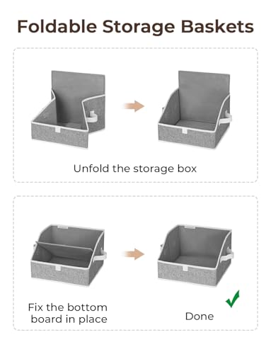 StorageWorks Closet Storage Bins, Trapezoid Organizer Box for Shelves, Fabric Clothes Bin, Foldable Organizing Baskets with Handles, Small, 3-Pack, Gray - color: Gray, size: Small