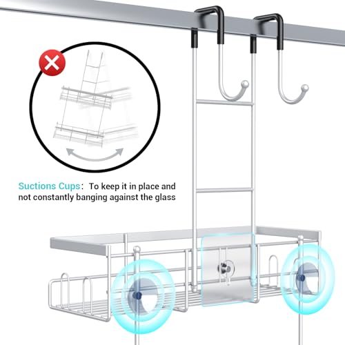 Aitatty Over the Door Hanging Shower Caddy: Rustproof Hanging Organizer over the Door - No Drilling Bathroom Rack for Inside Shower Chrome - color: Chrome