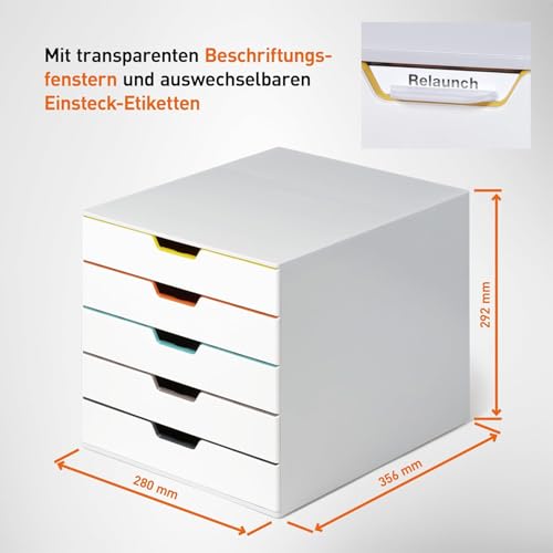 Durable Varicolor 5 Drawer Unit - White Desktop Drawer Set with 5 Color Coded Draws - Letter to Folio Size Files - Perfect for Storing Documents and Paper Work - size: 5 Drawer